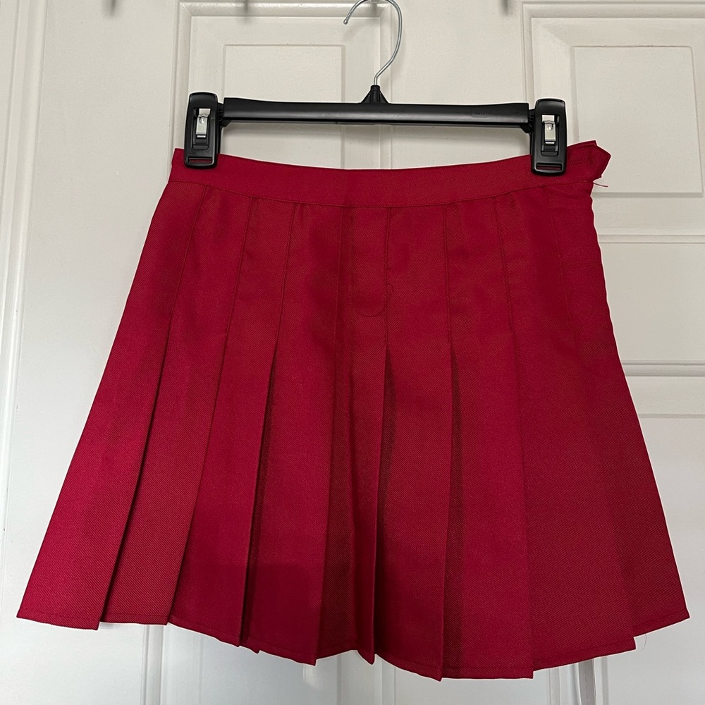 Red Pleated Mini Skirt